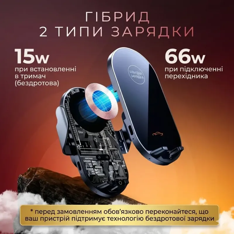 Автомобільний тримач для телефону з бездротовою зарядкою