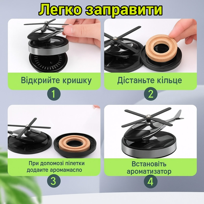Автомобильный ароматизатор «Вертолёт» на солнечной батарее, многоразовый парфюм в авто на торпедо, пахучка в с