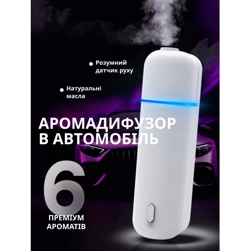 Умный аромадифузор в автомобиль Ultrasonic Black и 6 ароматов