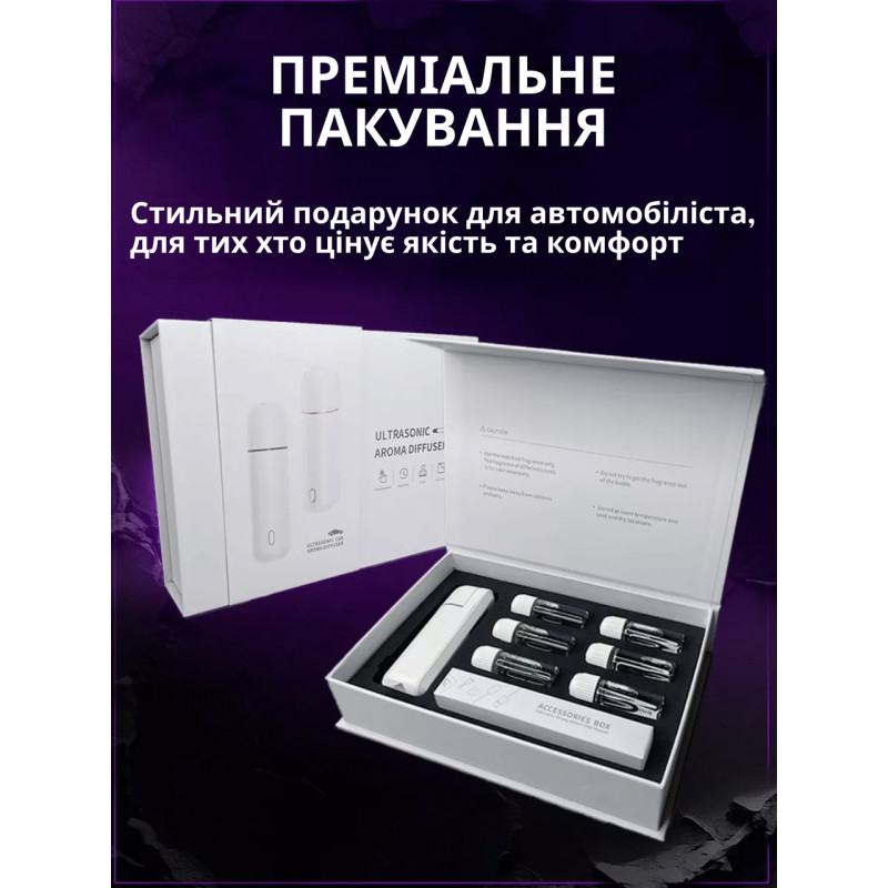 Умный аромадифузор в автомобиль Ultrasonic Black и 6 ароматов