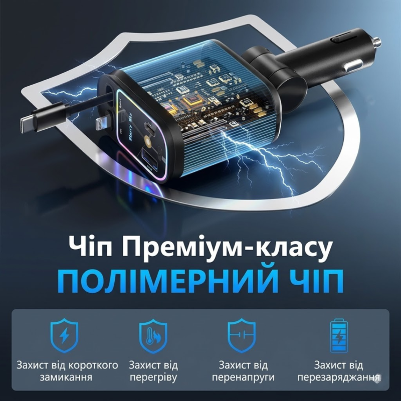 Автомобильный адаптер 4в1 для прикуривателя, быстрая зарядка, черный корпус