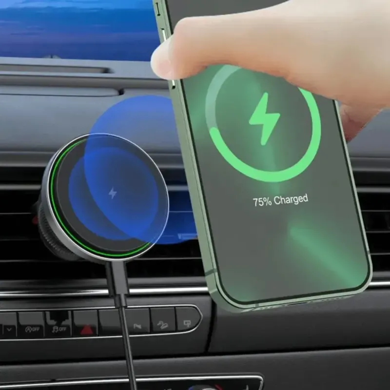 Беспроводная зарядка для iPhone с MagSafe магнитная быстрая для телефона iPhone 12, 13, 14, 15, 16, 17, автомобильное зарядное устройство адаптер держатель с магсейф в машину зарядник для айфон, 15 Вт