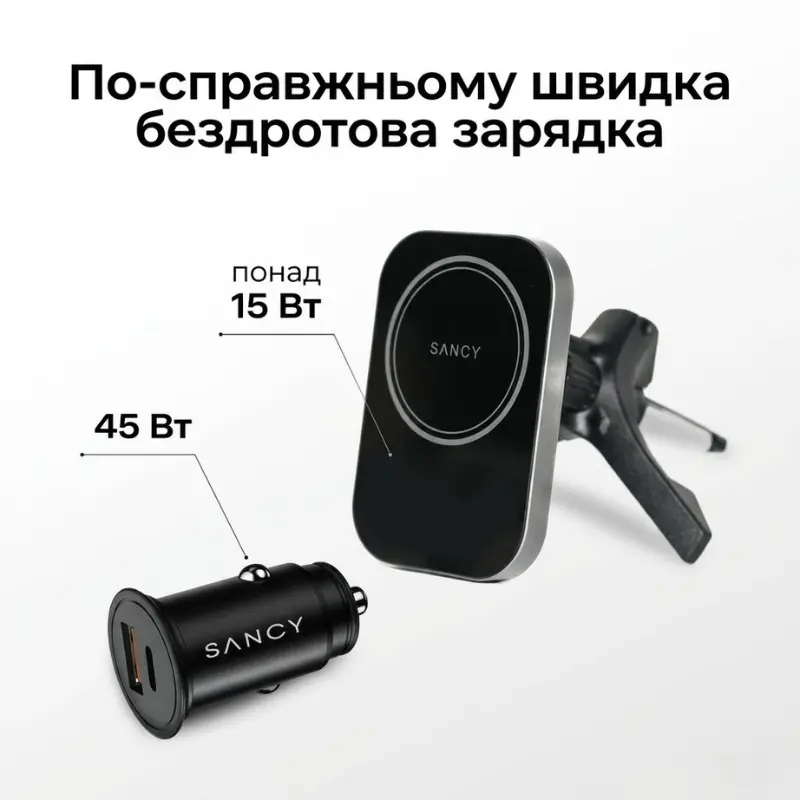Держатель для телефона автомобильный с зарядкой MagSafe Qi2 15W Sancy, магнитный держатель в машину для iPhone