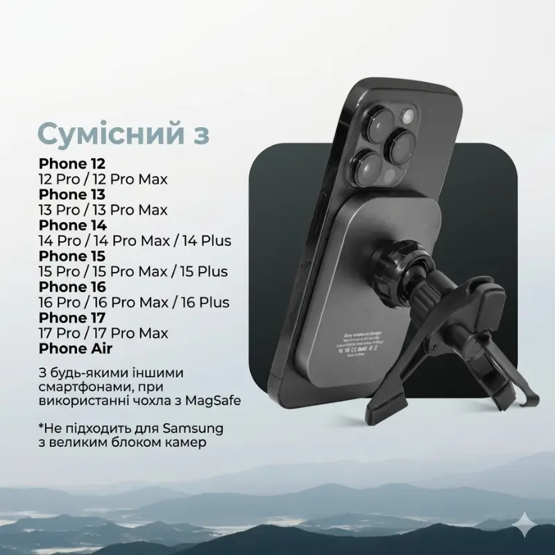 Держатель для телефона автомобильный с зарядкой MagSafe Qi2 15W Sancy, магнитный держатель в машину для iPhone